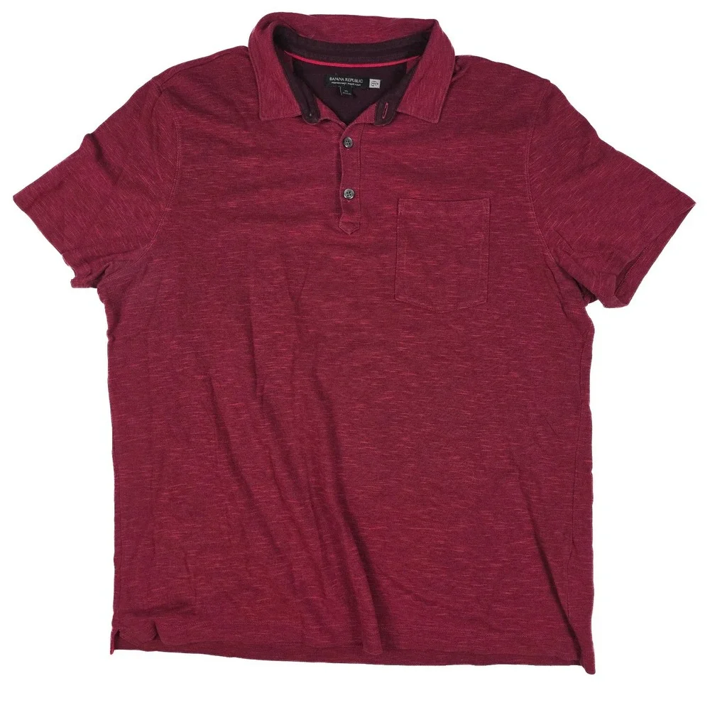 Banana Republic Mens XL Maroon Performance Pique Pocket 3-Button Polo Shirt
